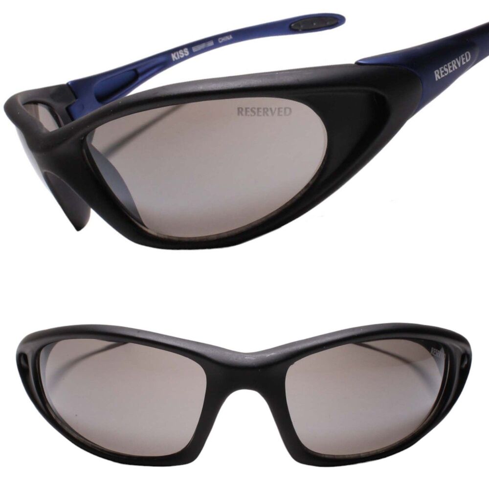 Athletic Outdoor Stylish Sporty Black Wraparound Design Black & Blue Sunglasses